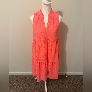 Lilly Pulitzer Novella Dress Coral Mini Medallion Chiffon Eyelet Size Small